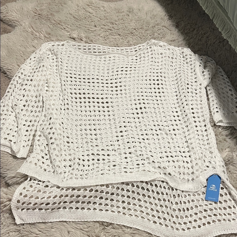 Cupshe White Open-Knit Swim Coverup